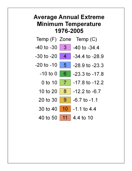 2012 Version - USDA Hardiness Map Legend