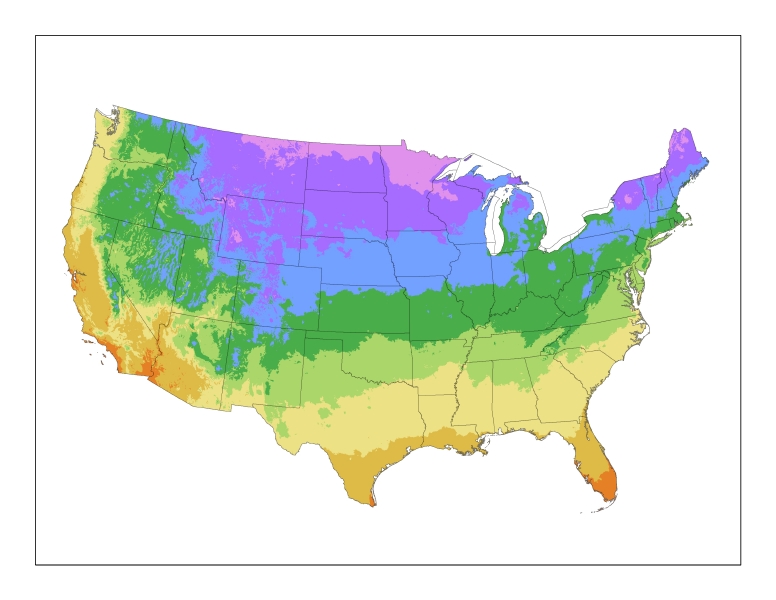 2012 Version - USDA Zone hardiness map of the US